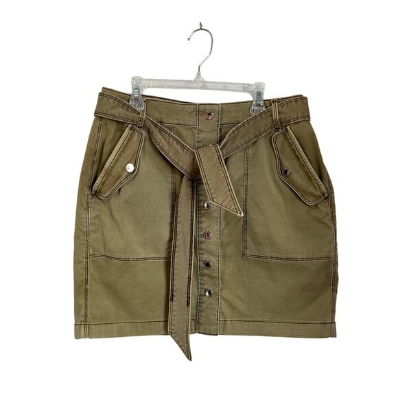 WHBM Green Utility Snap Up Front Belted Mini Skirt Size 8 - Picture 1 of 9